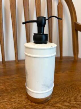 Unbranded Faux Marble Soap Dispenser with Wood Base